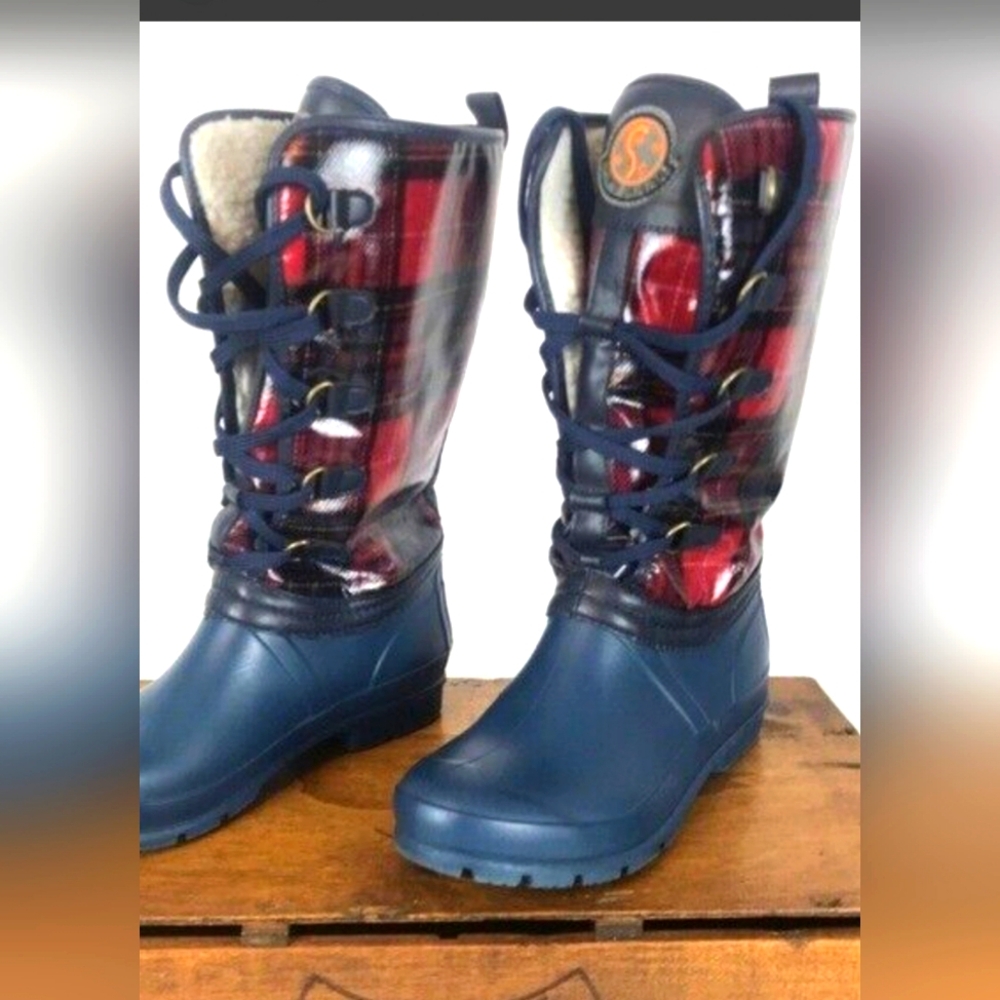Sporto Sparta Red Plaid Waterproof Rain Boots
